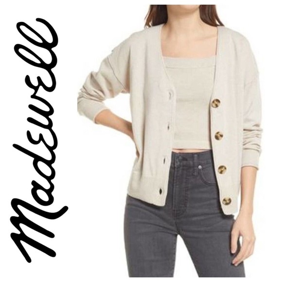 MADEWELL (Re)sourced Cashmere Carlyn V-Neck Cardigan Sweater Cream - Picture 2 of 9